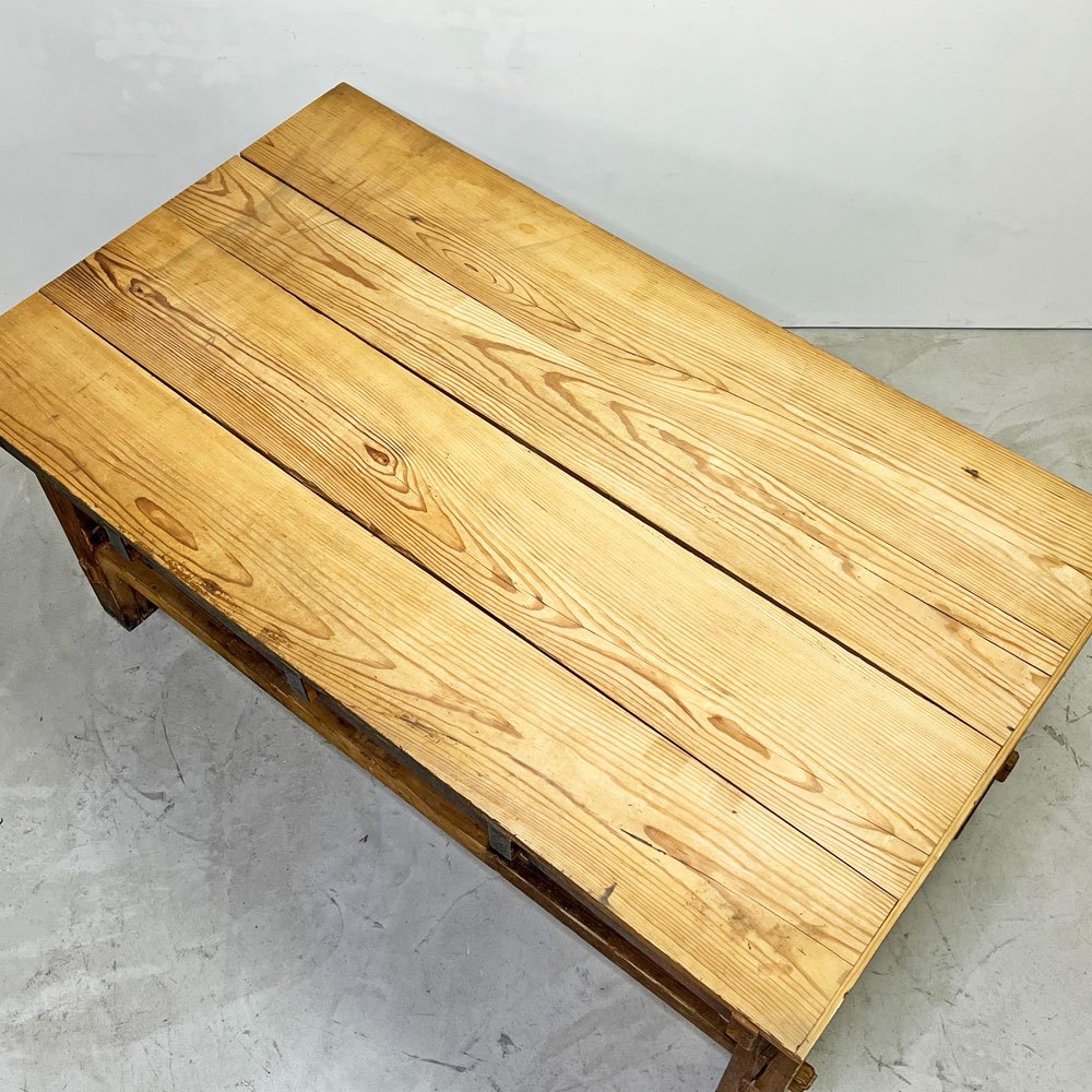 ヨーロッパビンテージ Europe vintage 木製 無垢材 ワークテーブル 作業台 W159cm 抽斗8杯 木味 ディスプレイ台 店舗什器 ●