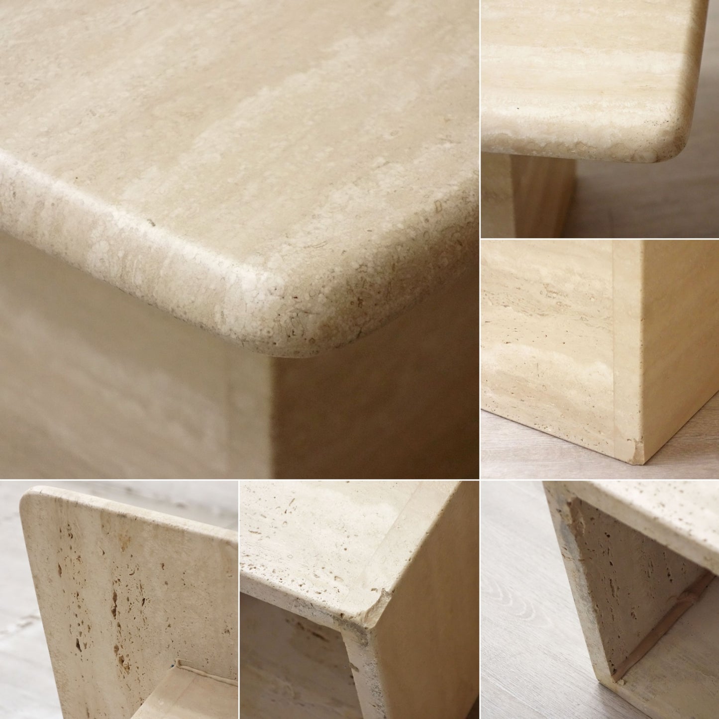 ビンテージ トラバーチン Travertine 大理石 マーブルストーン サイドテーブル Side table Mサイズ イタリア製 ●