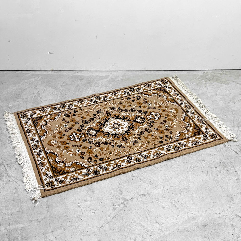 ベルギー ビンテージ ペルシャ絨毯柄 ラグマット 絨毯 幾何学模様 W140cm 現状品 ●