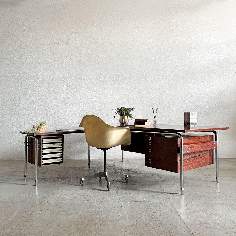 シバストファニチャー Sibast Furniture オフィスデスク No.275 ローズウッド×スチール サブデスク付 W204cm アルネ・ヴォッダー デンマーク 北欧ビンテージ 〓