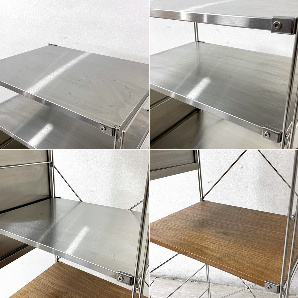 無印良品 MUJI ステンレスユニットシェルフ 1列4段 ステンレス棚板×3 ウォールナット棚板×1 W58×H175.5cm ●