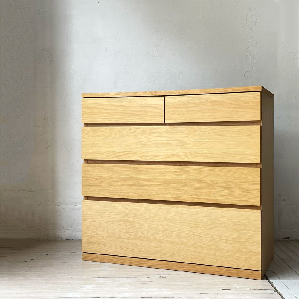 無印良品 MUJI オーク無垢材 木製チェスト 収納家具 4段5杯 ナチュラル シンプルデザイン W88cm ★