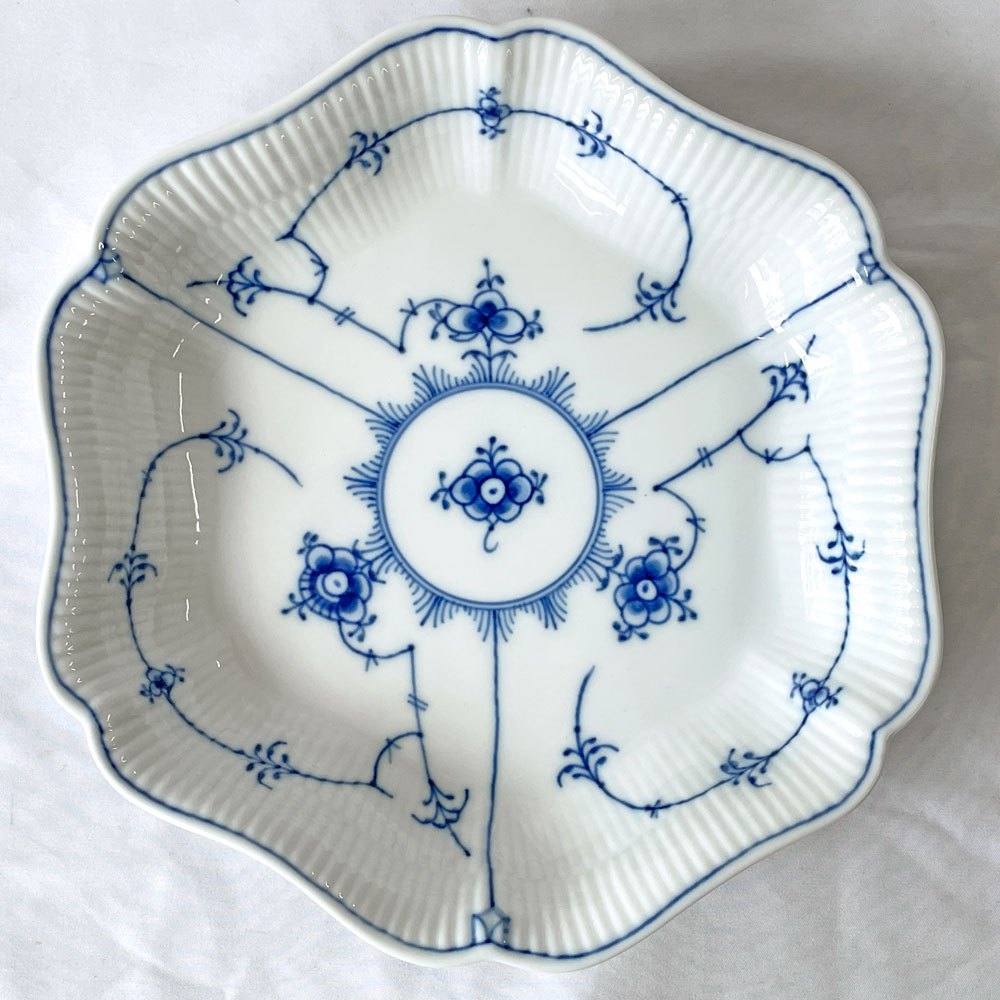 ロイヤルコペンハーゲン ROYAL COPENHAGEN ブルーフルーテッド プレイン 中皿 ディーププレート 21cm 六角 箱付 未使用品 ◇