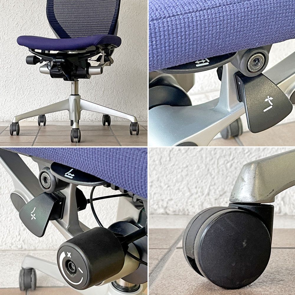 オカムラ okamura バロンチェア Baron Chair オフィスチェア デスクチェア メッシュ背もたれ×ウレタン座面 アームレス 紺 ジョルジェット・ジウジアーロ ◇