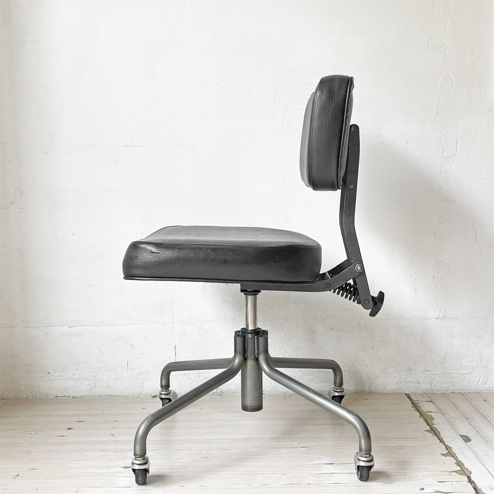 トラックファニチャー TRUCK FURNITURE デスクワークチェア DESKWORK CHAIR アームレス 牛革 ブラック 回転式昇降 参考定価 ￥161,700- ★