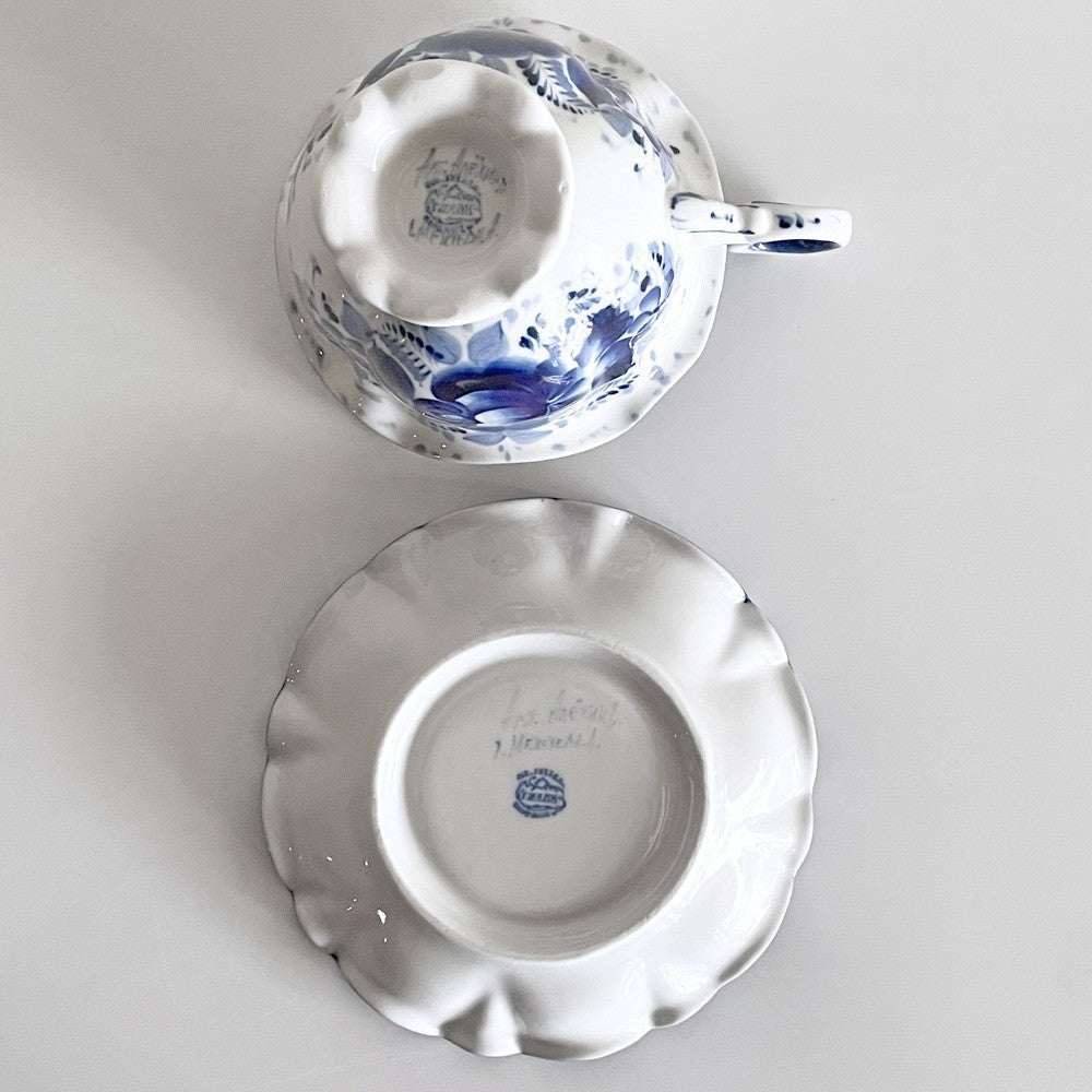 グジェリ陶器 カップ＆ソーサー C&S コバルトブルー 藍色 ホワイト ロシア B ■
