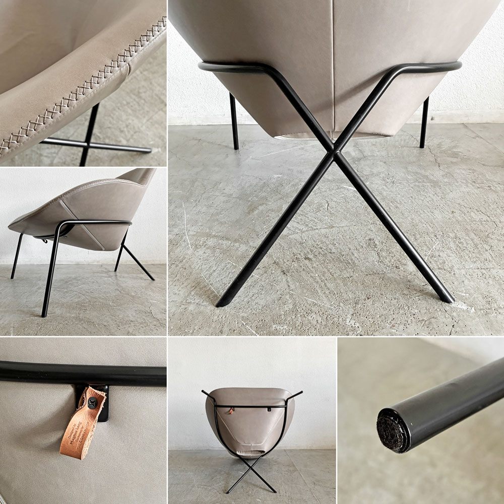 ザ・コンランショップ THE CONRAN SHOP クロスレッグ CROSS LEG ラウンジチェア＆オットマン 本革 グレー系レザー マグナス・ロング イギリス 〓