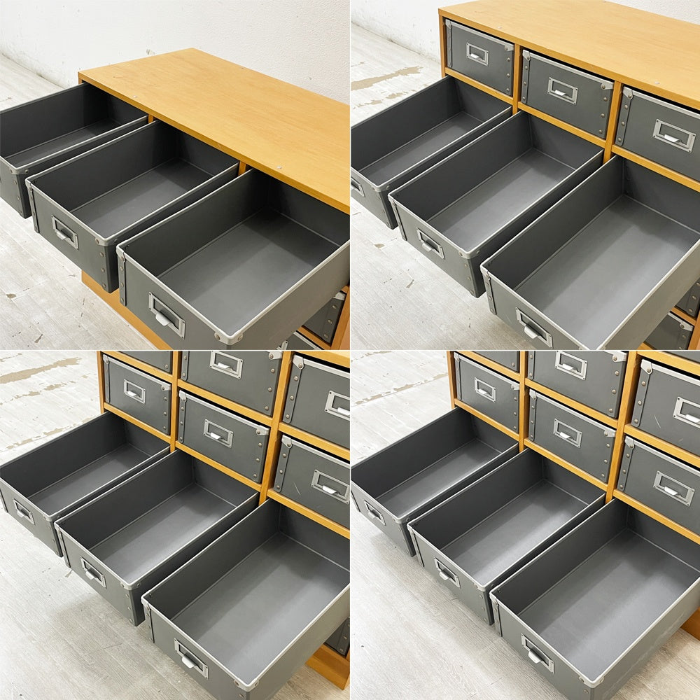 サザビー SAZABY ウッド×ファイバーボックス チェスト キャビネット 12ドロワー 小物収納 整理箪笥 ネームプレート付き ●