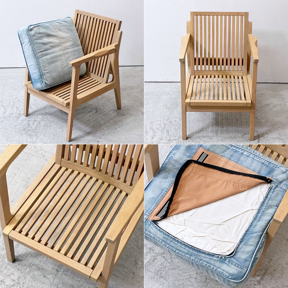 ダブルティー WTW アペルト チェア APERTO CHAIR NT アームチェア ラウンジチェア 1Pソファ アッシュ材 デニム地 西海岸 ウエストコースト ●