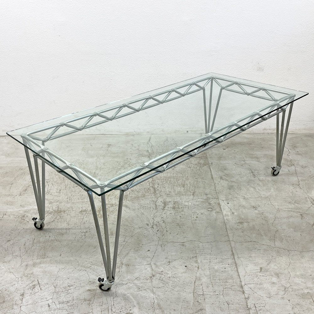 システム180 SYSTEM180 ガラストップテーブル ミーティングテーブル W205cm キャスター付き ドイツ 〓