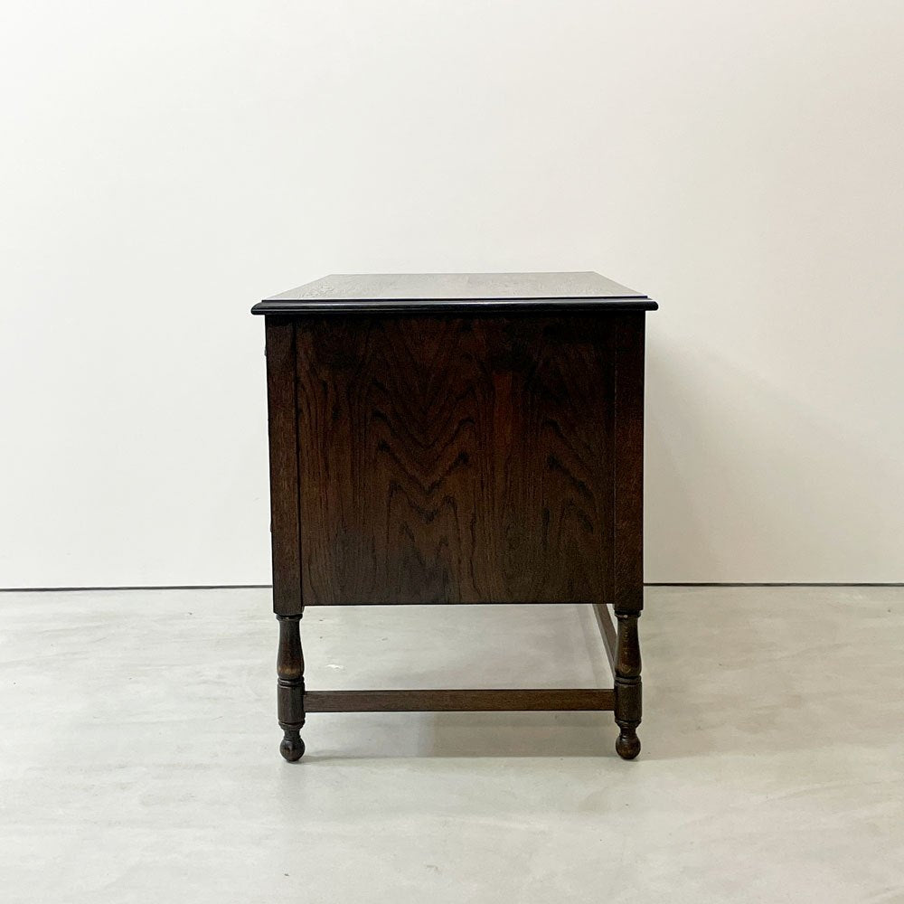 横浜元町 竹中家具 オーク材 片袖デスク 机 抽斗4杯 W106cm ろくろ脚 クラシカルデザイン 昭和レトロ ●