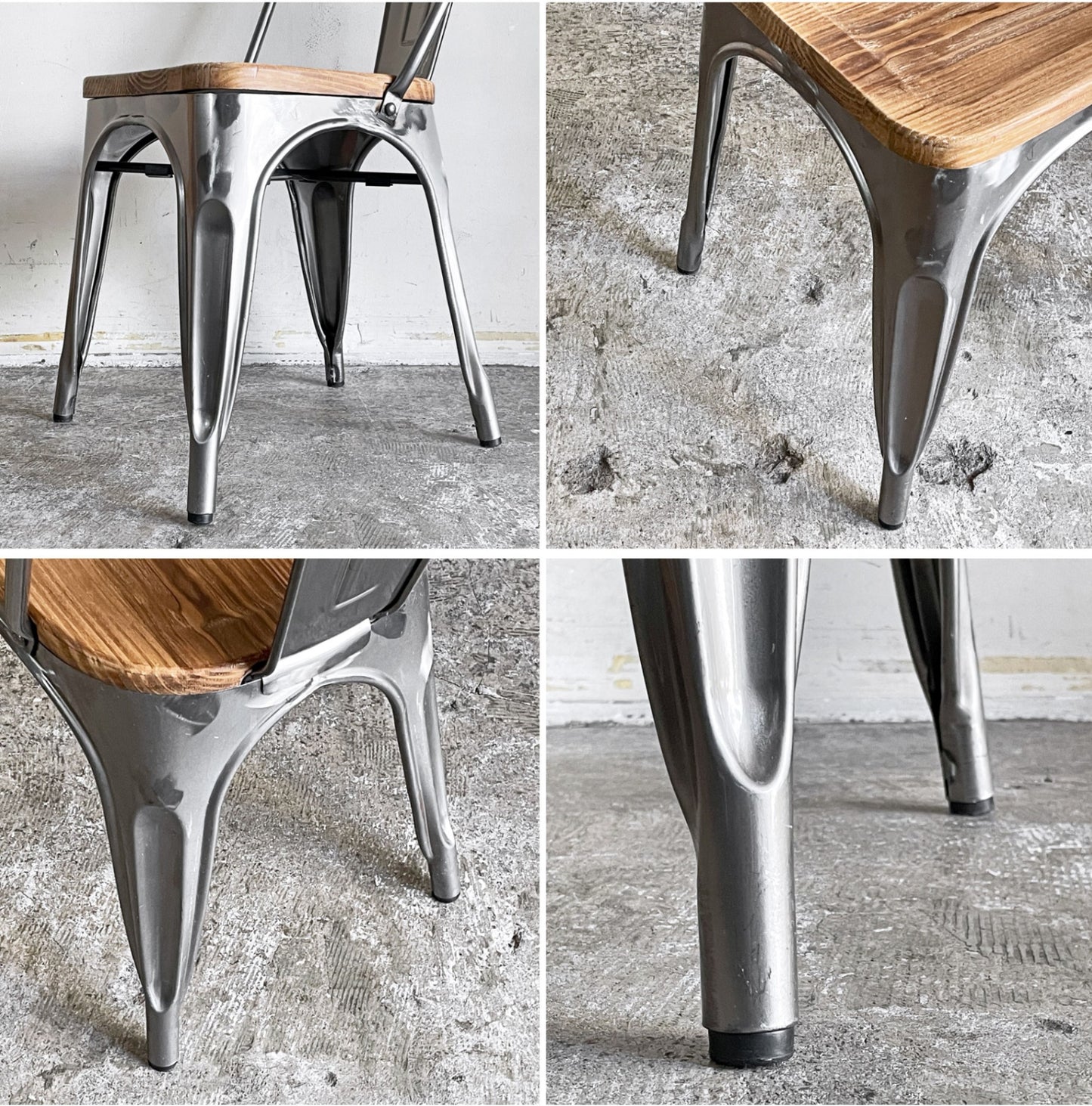 ビンテージスタイル Vintage Style ダイニングチェア スチール パイン材 ブラック × シルバー 2脚セット ■