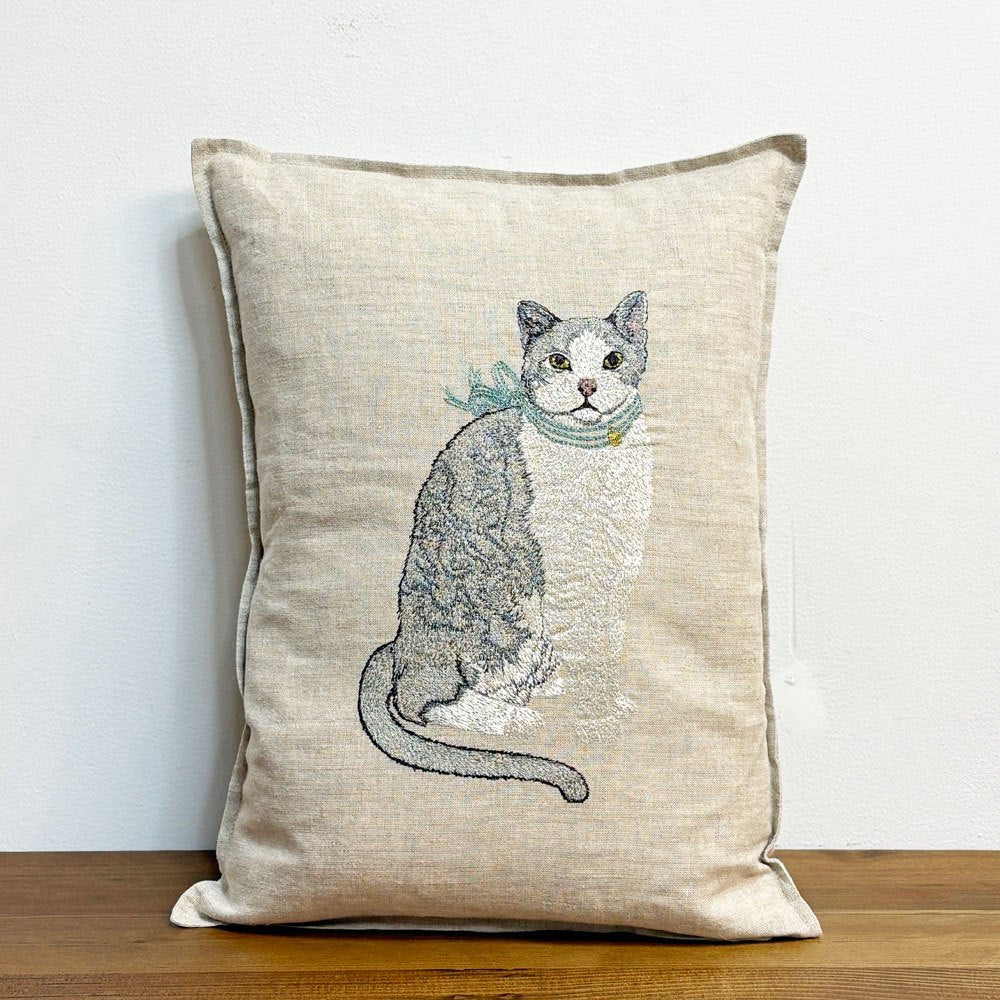 コーラルアンドタスク Coral & Tusk ファンシーキャット Fancy Cat 30×40cm クッション  リネン カバーリング 刺繍 ●