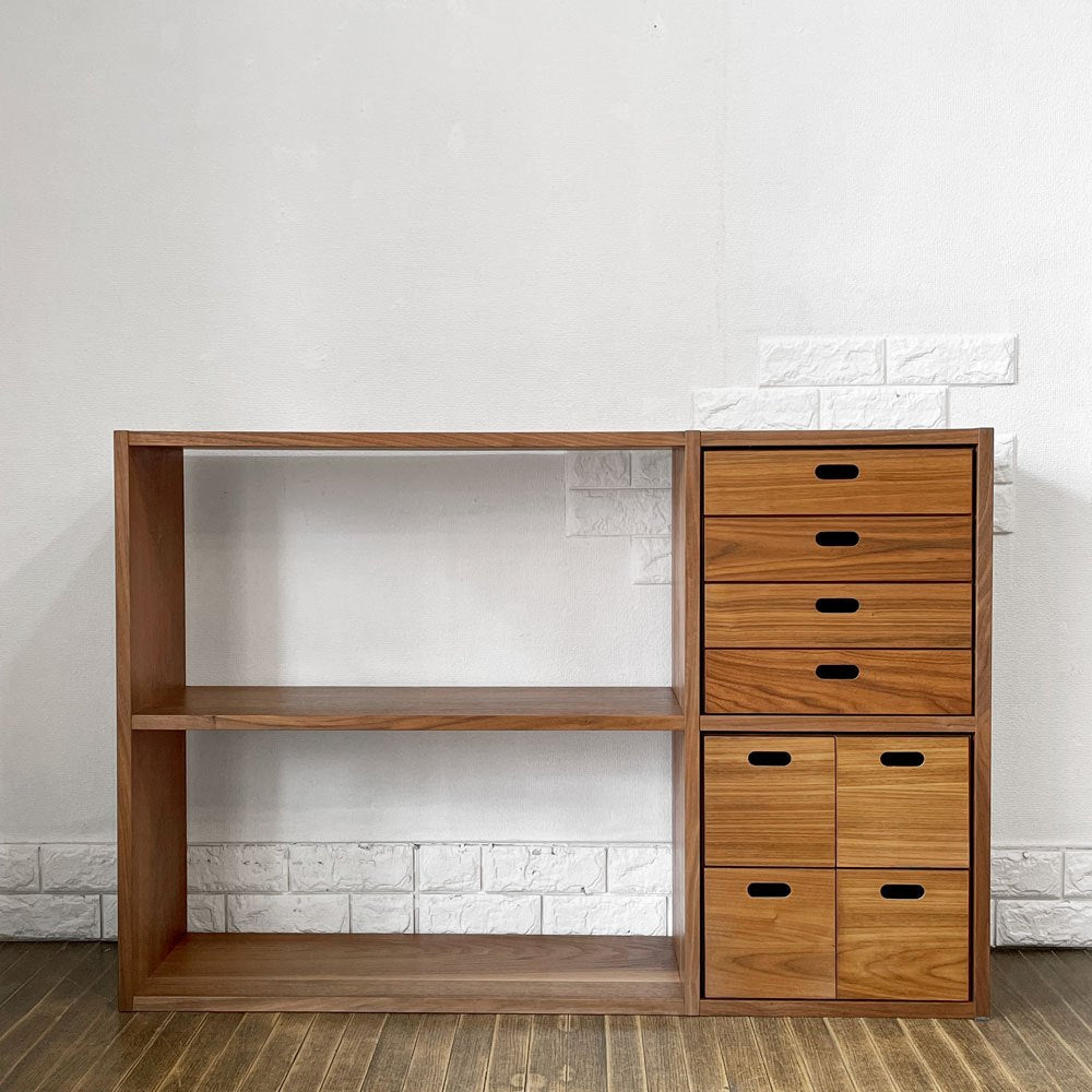 無印良品 MUJI スタッキングシェルフ ワイド 2段 ＋ 追加2段 スタッキングチェスト 引出し 4段 3点セット ウォールナット材 ナチュラルモダン ◎