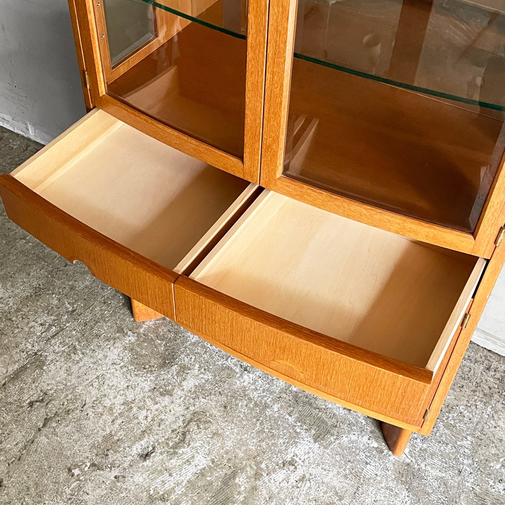 日田工芸 HITA craft チーク材 カップボード 食器棚 キャビネット ガラス扉 ライトコンセント欠品 H180cm 北欧スタイル ■