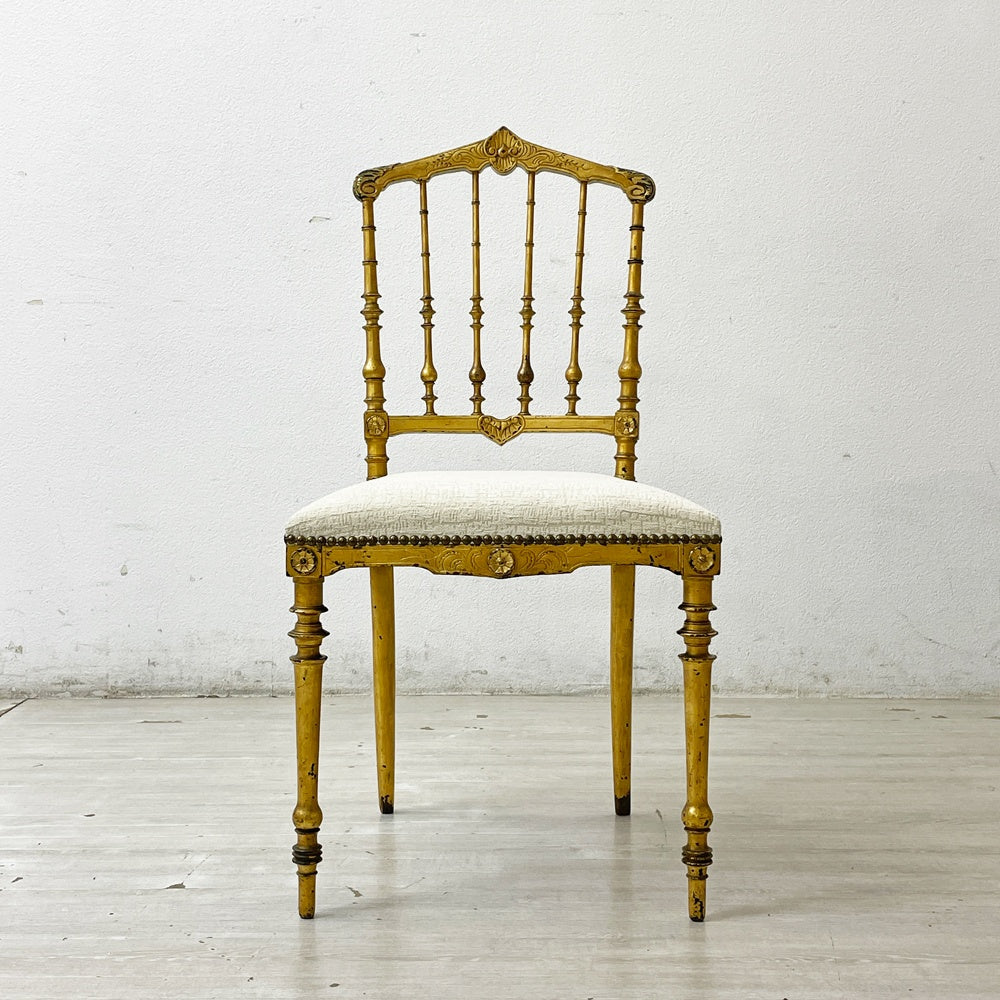 フランスアンティーク French Antique ナポレオンチェア サロンチェア ゴールドフレーム ナポレオン3世様式 座面新品張替済 ●