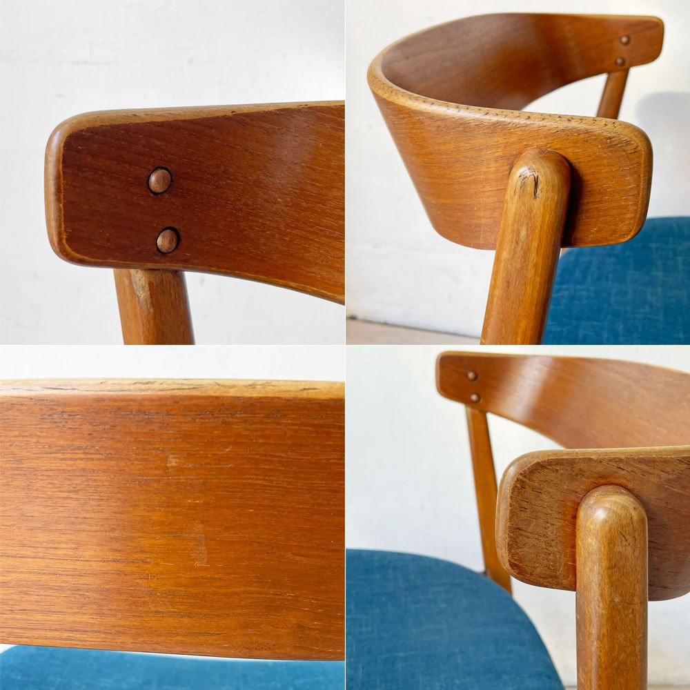 デンマークビンテージ Danish Vintage チーク材 ダイニングチェア ハーフアーム プライウッド ファブリック 北欧家具 B ★