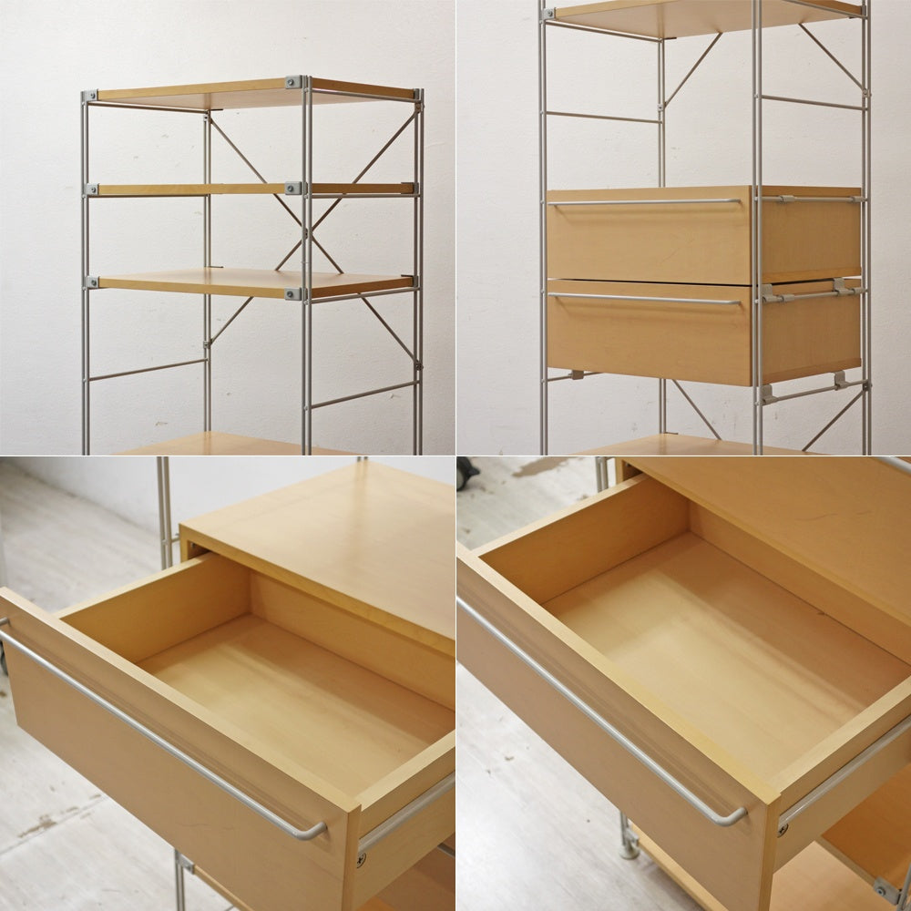 無印良品 MUJI スチールユニットシェルフ メープル 5段 引出しユニット付き W58 H175cm ●