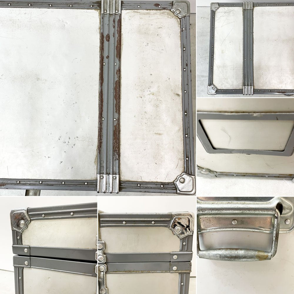 ビンテージ ジュラルミンケース アルミ製 トランク ローテーブル インダストリアルデザイン 工業系 店舗什器 B ●