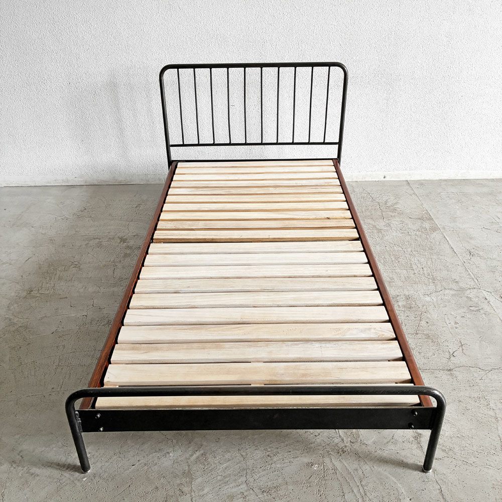 ジャーナルスタンダードファニチャー j.s.F サンク SENS BED ベッドフレーム シングルサイズ W107cm オーク材 スチール脚 インダストリアル 廃番 〓
