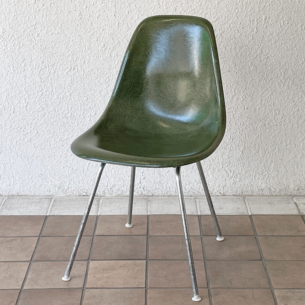 ハーマンミラー Herman Miller サイドシェルチェア ダイニングチェア 2nd FRP Hベース オリーブグリーンダーク イームズ ミッドセンチュリー ビンテージ 希少 B ◇