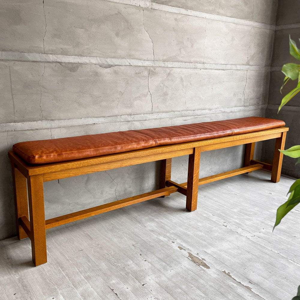 トラックファニチャー TRUCK FURNITURE SRベンチ SR BENCH ダイニングベンチ ナラ無垢材 レザー 本革 W175cm ♪