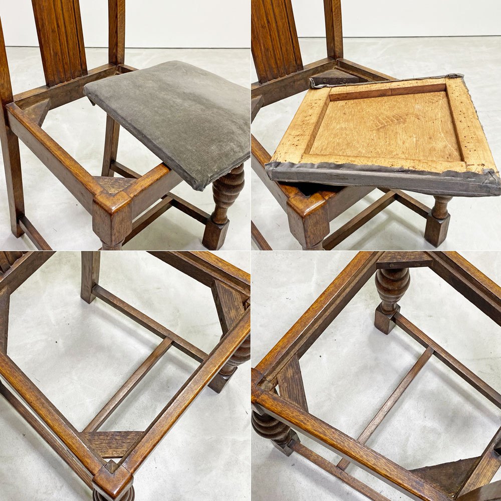 UKビンテージ UK vintage オーク材 ダイニングチェア バルボスレッグ アンティーク 英国家具 ●