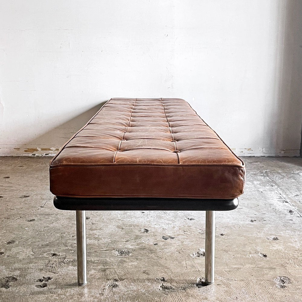 バルセロナベンチ Barcelona Bench 本革 ブラウン W200cm ミース・ファン・デル・ローエ Mies Van Der Rohe リプロダクト ■