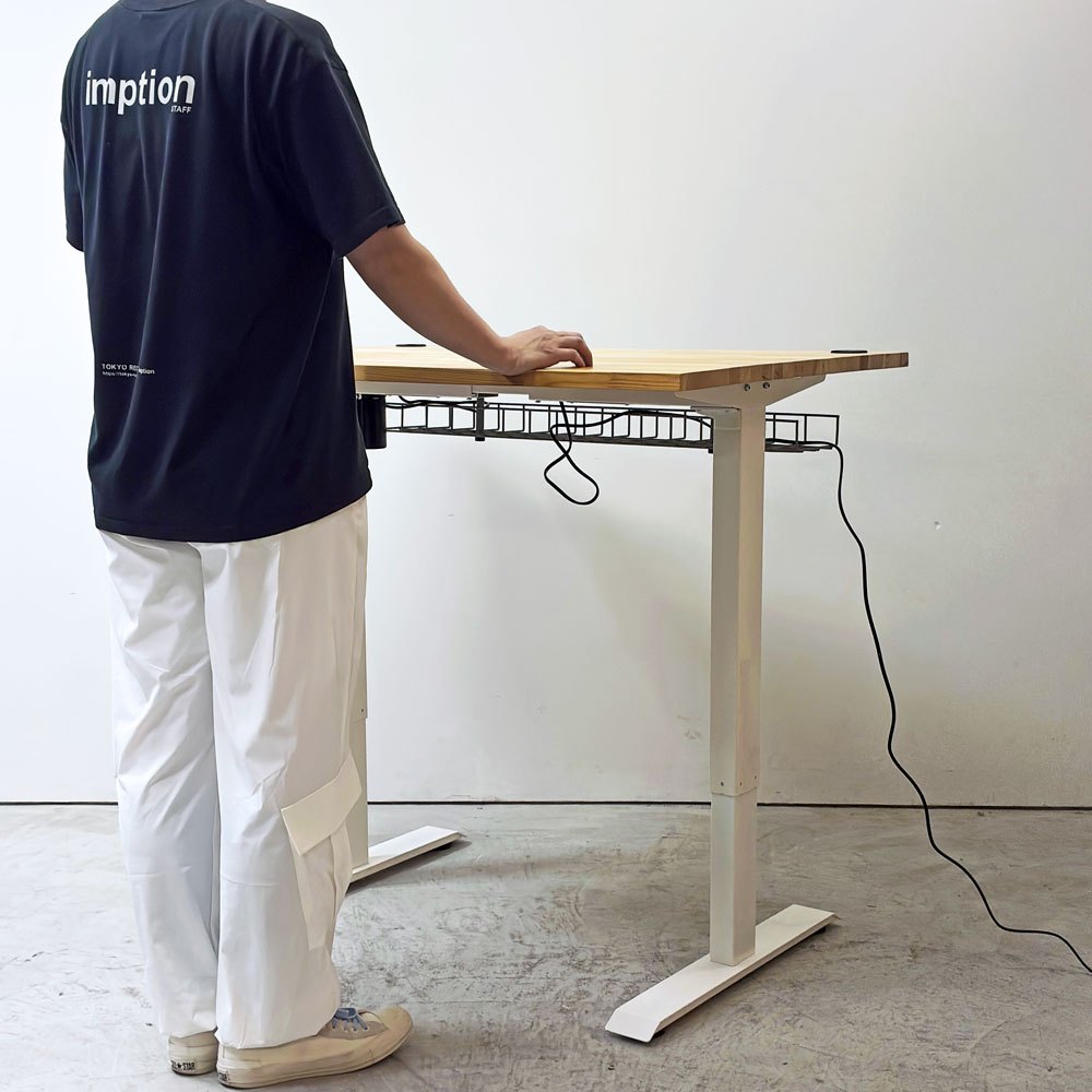 フレキシスポット Flexispot 電動式昇降デスク 110x74cm カウンター 在宅ワーク 無垢集成材天板 ナチュラル×ホワイト ●