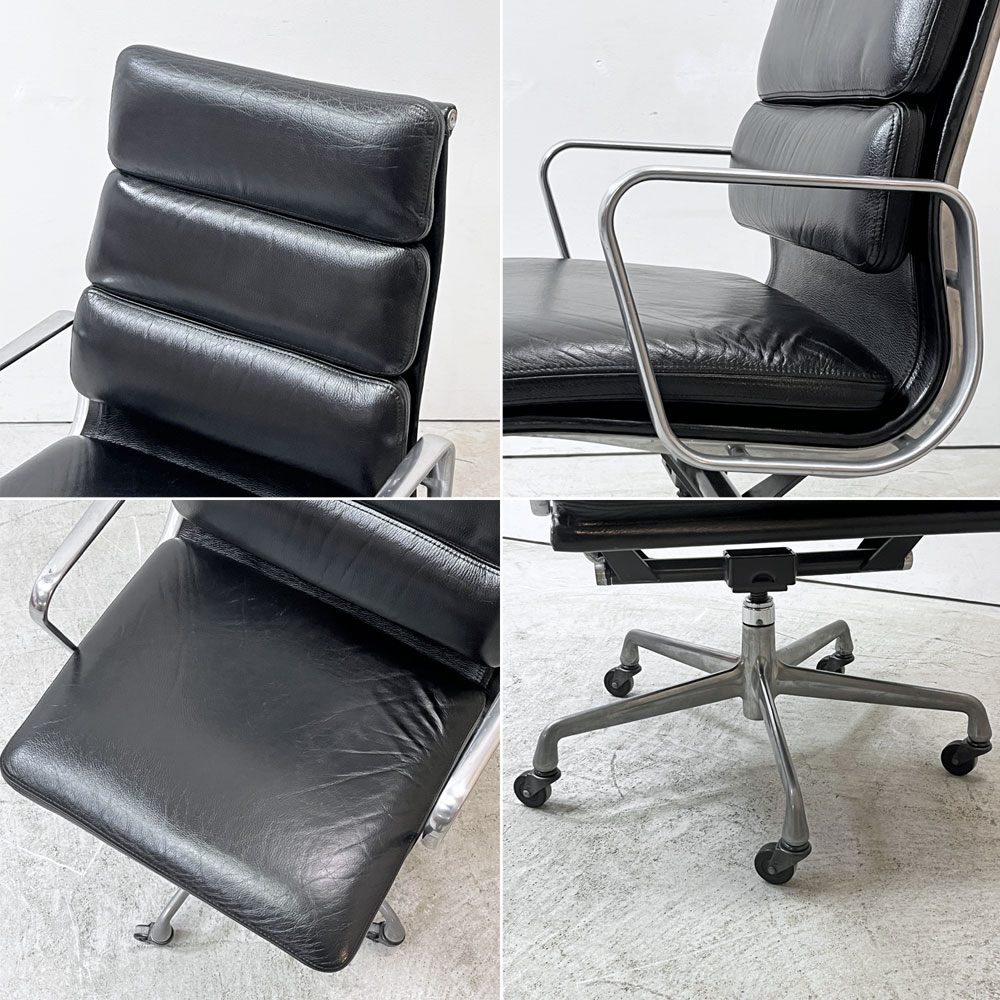 ハーマンミラー Herman Miller ソフトパッドグループ エグゼクティブチェア ハイバック ブラックレザー イームズ 5スターベース ミッドセンチュリー 定価約720,500円 ●