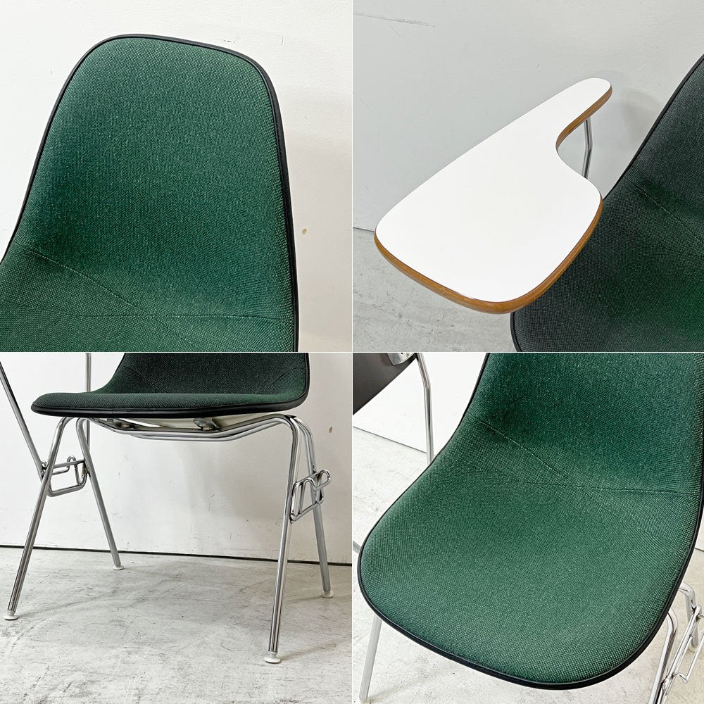 ハーマンミラー Herman Miller サイドシェルチェア セカンド 2nd ビンテージ アプホルスター スクールベース スタッキングベース 肘掛けテーブル付 イームズ ミッドセンチュリー A ●