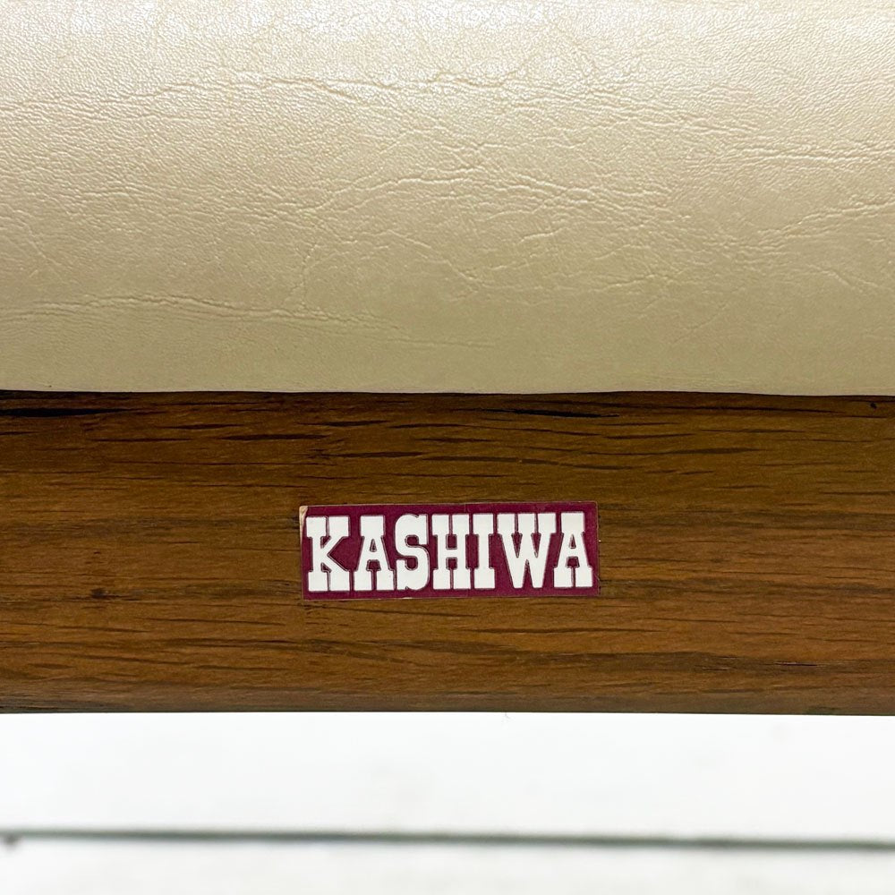 柏木工 KASHIWA ダイニングチェア オーク無垢材 PVCレザー ダークブラウン×ベージュ系 ビンテージ 北欧スタイル 飛騨家具 現状品 A ●