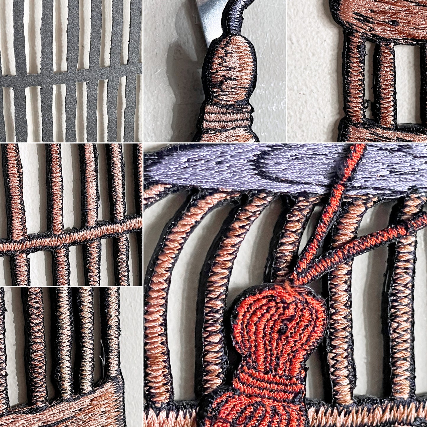 ママカロン ma.macaron 鳥籠 大 壁掛け ウォールアート 横振り刺繍 W22.5cm H42cm 刺繍作家 現代作家 ■