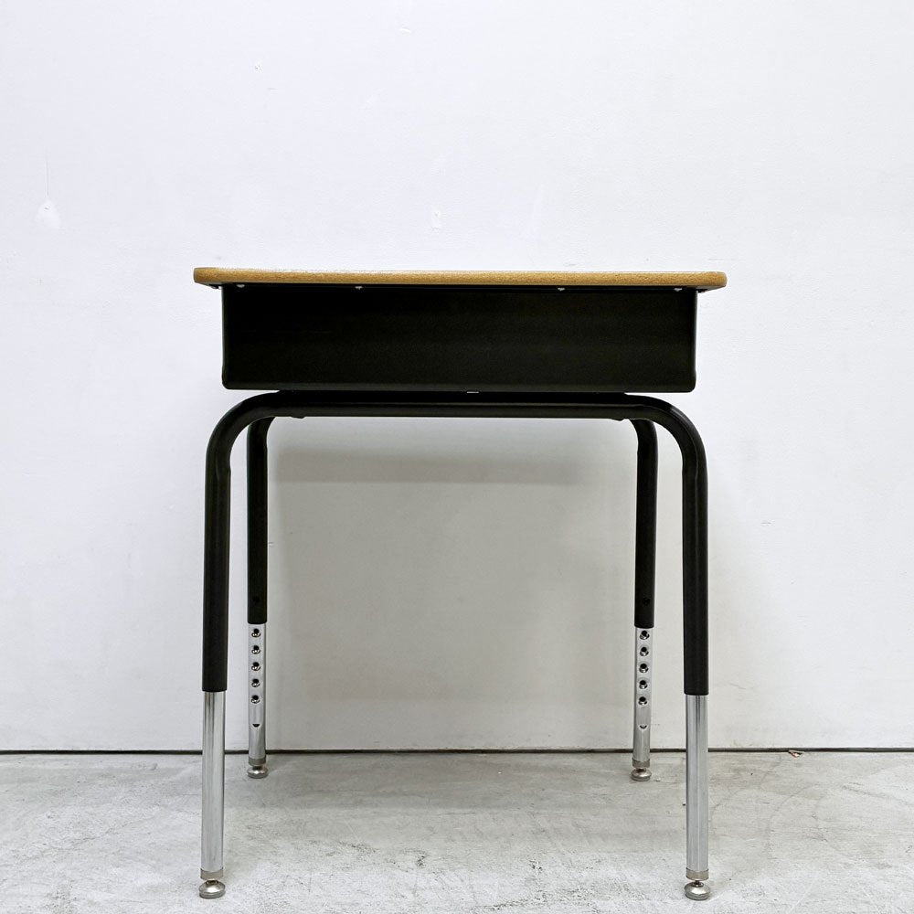 ヴァルコ VIRCO スチューデントデスク Student desk オーク材 スチールフレーム  ブラック 収納付き 天板昇降機能 説明書・工具付 アメリカ  ●