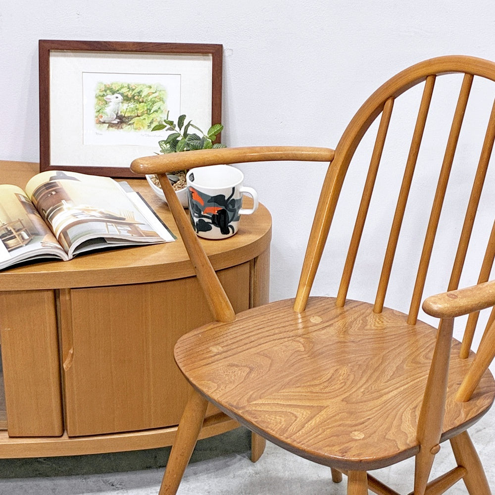 アーコール Ercol フープバックチェア アームチェア ダイニングチェア エルム材 ビーチ材 UKビンテージ 英国家具 ●