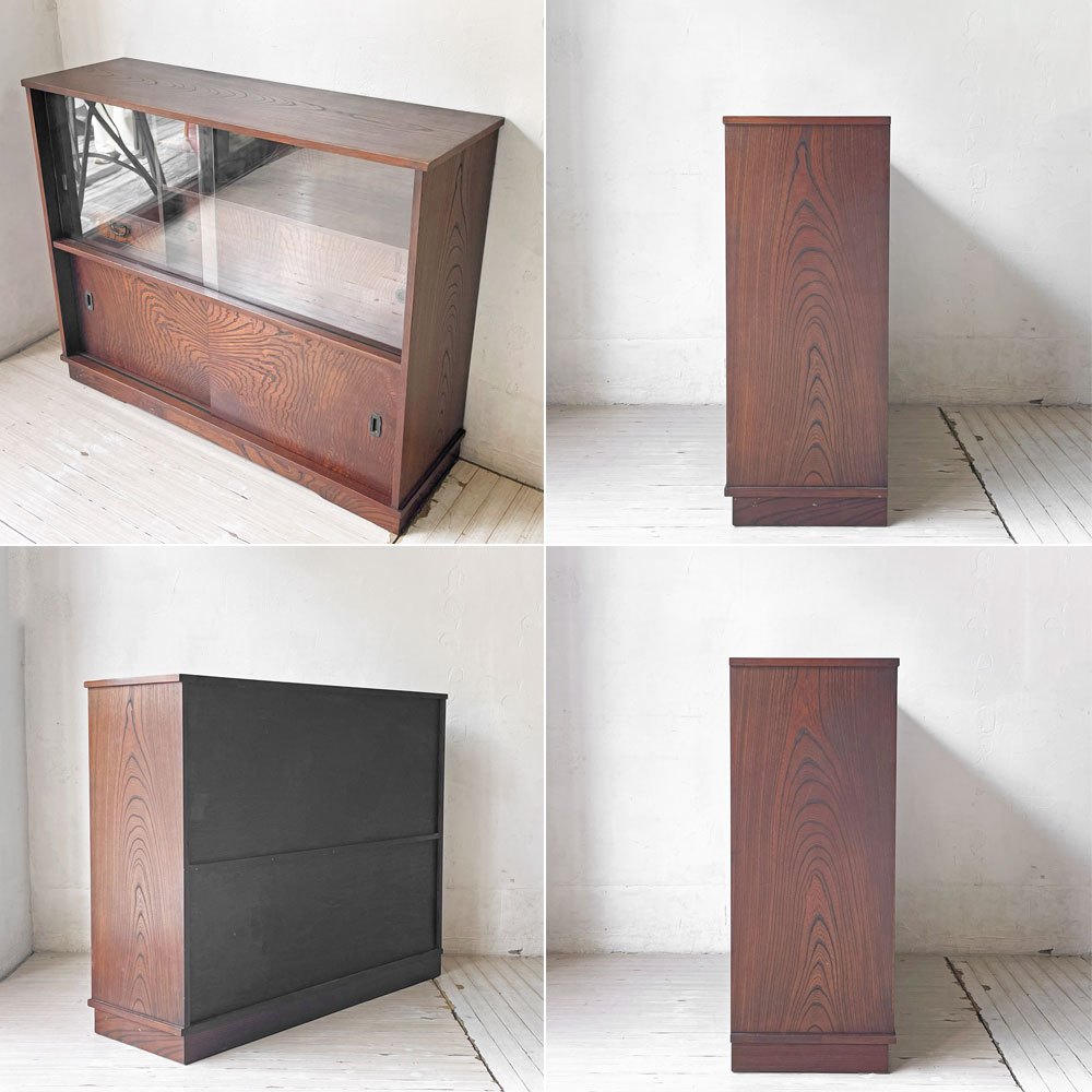 ジャパンビンテージ Japan Vintage 欅材 茶箪笥 引き戸ガラス 和家具 古家具 和家具 什器 ★