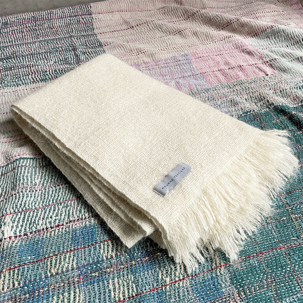 モーン・テキスタイル MOURNE TEXTILES モヘアループ ワイドスカーフ ブランケット ナチュラルホワイト 115cm×200cm 北アイルランド ♪