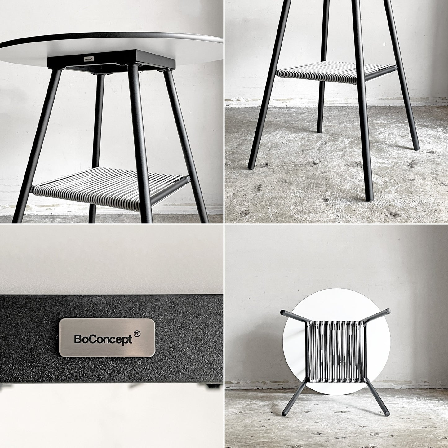 ボーコンセプト Bo Concept エルバ ELBA テーブル ガーデンテーブル カフェテーブル ラウンドトップ ラミネート天板 スチール脚 ラック付き デンマーク 北欧家具 ■