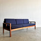 ジャクソンファニチャー Jackson Furniture チーク材 3シーターソファ 3人掛け W207cm ファブリック ネイビー系 座面ウレタン交換＆カバー張替済 USビンテージ 〓