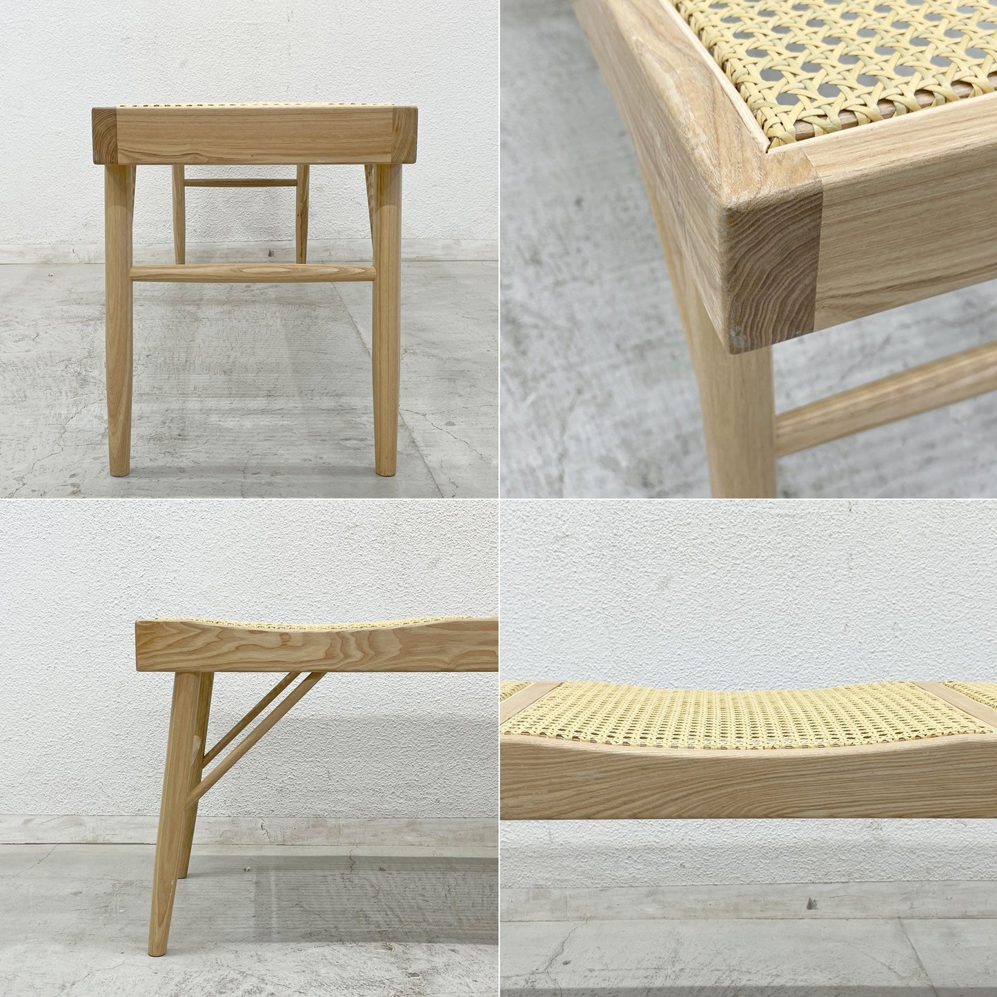 ザラ ホーム Zara Home アッシュ材 ラタンシート トリプルシートベンチ Rattan triple seat bench 人工ラタン張替済 〓