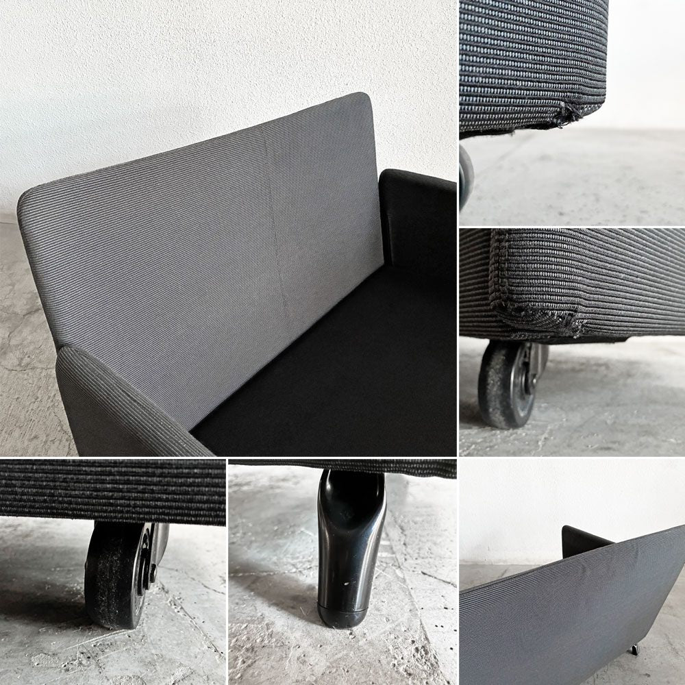 カッシーナイクスシー Cassina ixc. カレス CARESS 1シーターソファ 1人掛け ファブリック グレー×ネイビー モールドウレタン キャスター付 参考価格28万円 廃番 B 〓