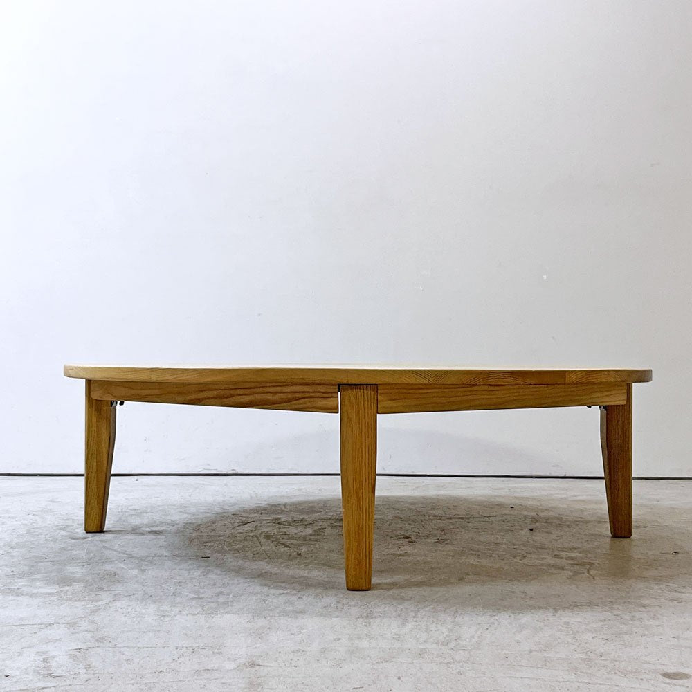ナチュラルデザイン Natural design オーク無垢集成材 折りたたみテーブル ローテーブル ラウンド W119cm シンプルモダン ●