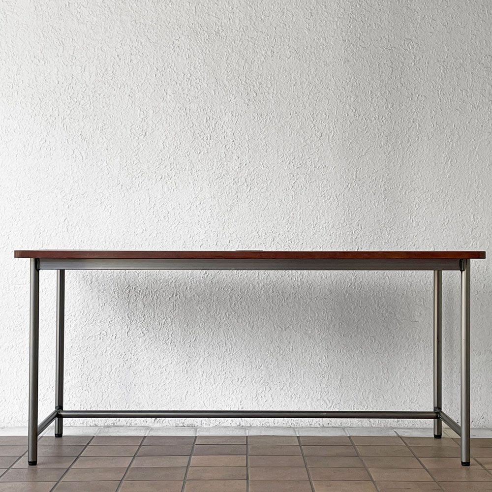 インダストリアルデザイン Industrial Design ワークデスク ウッド天板ｘスチールレッグ W160cm 配線孔 ◇