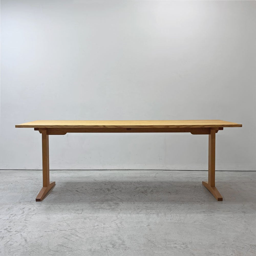 松崎工房 タモ無垢材 ダイニングテーブル シェーカースタイル W210cm オーダーメイド クラフト家具 天板サンディング品 脚部取り外し可能 ●