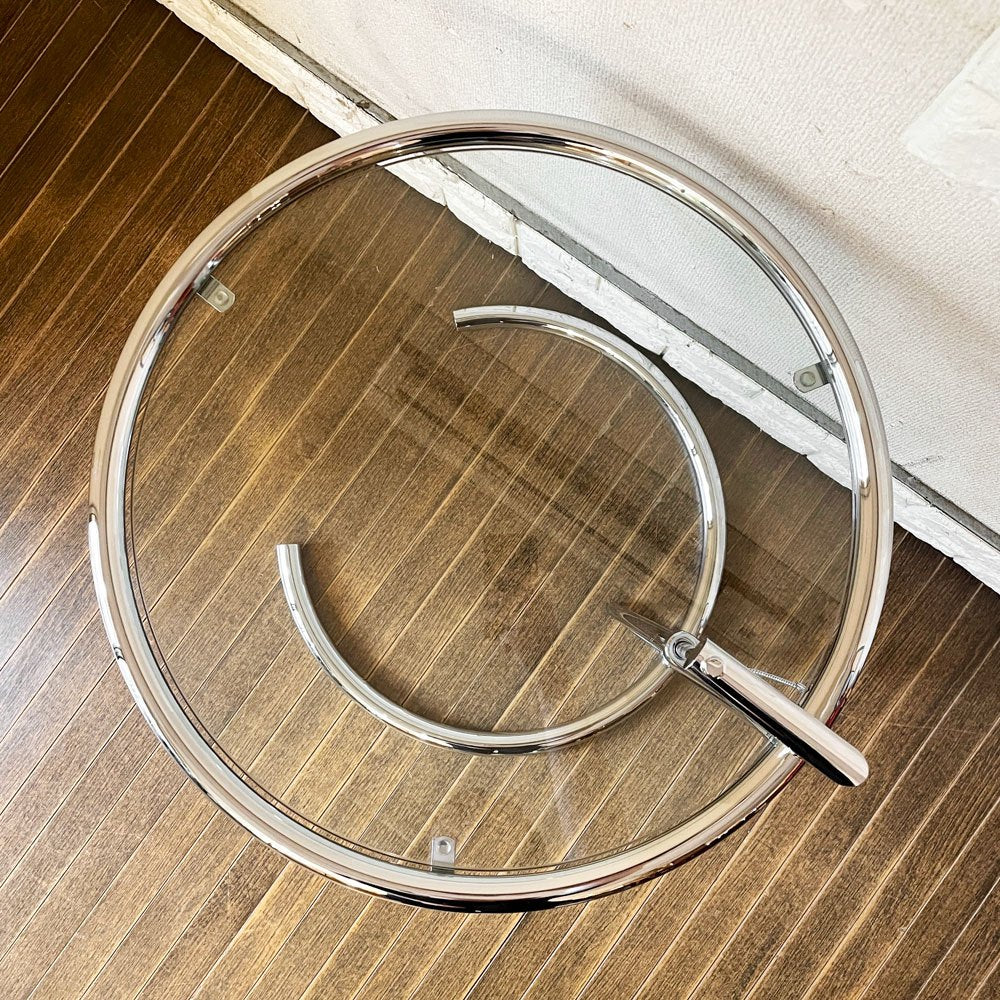 クラシコン ClassiCon アジャスタブルテーブル E1027 サイドテーブル ガラストップ クロームフレーム Φ50.5cm アイリーン・グレイ ドイツ 定価￥217,800- ◎