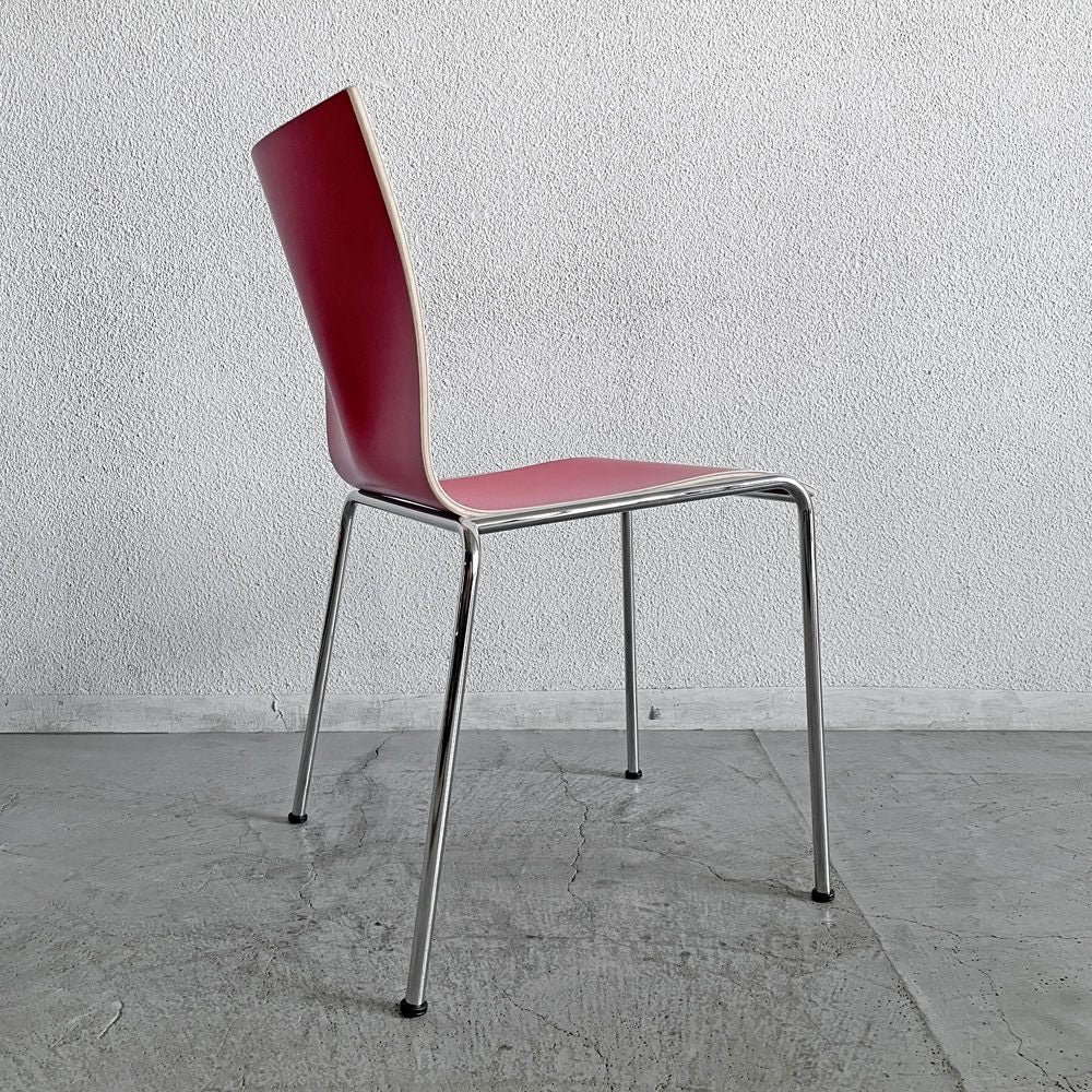 エンゲルブレヒト Engelbrechts チャリック CHAIRIK 101 スタッキングチェア 4本脚 バーチ材 レッド 6脚セット 専用トローリー付 エリック・マグヌッセン 未使用保管品 〓