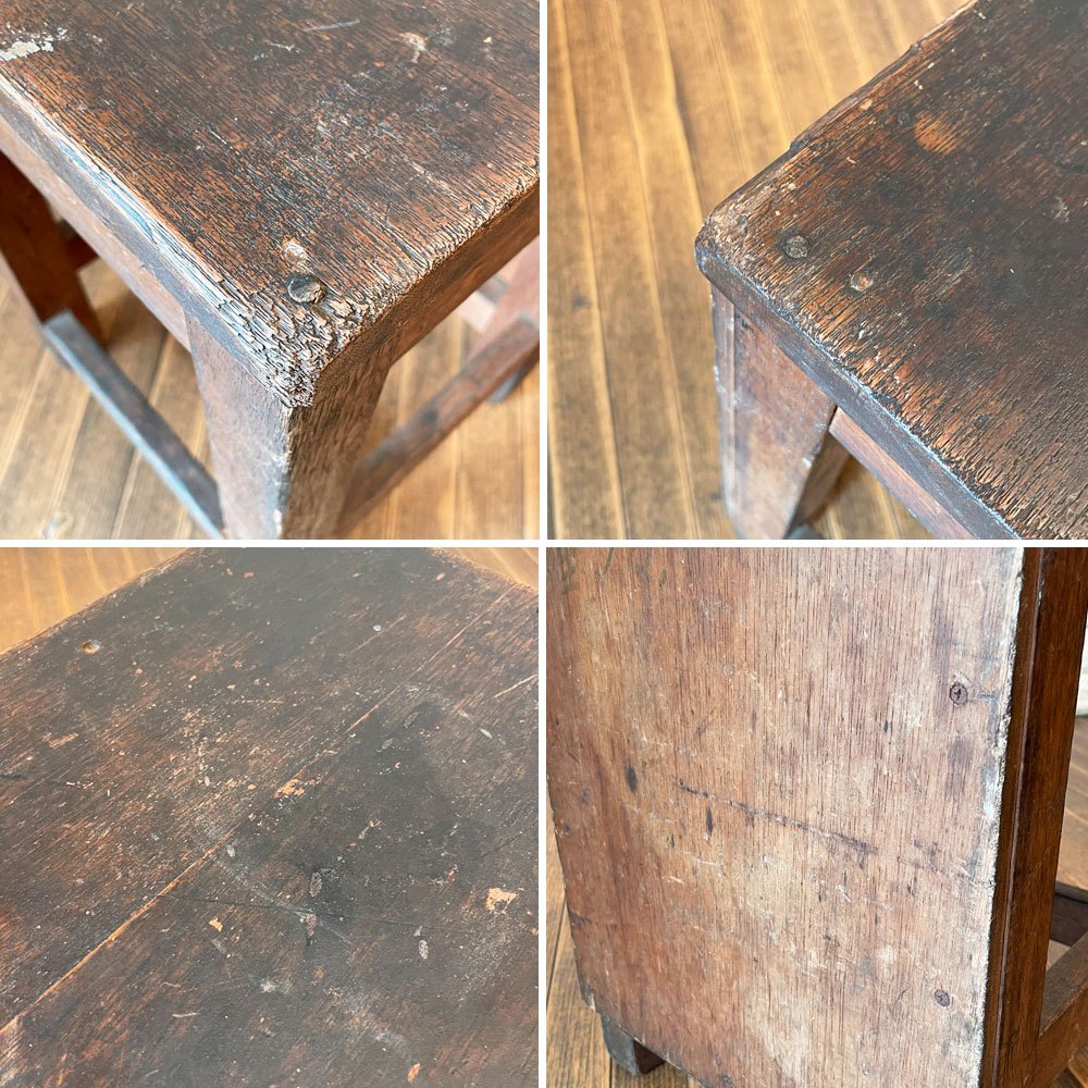 ジャパンビンテージ Japan Vintage スツール 図工椅子 角椅子 花台 ディスプレイスタンド 無垢材 木味 古家具 ◎