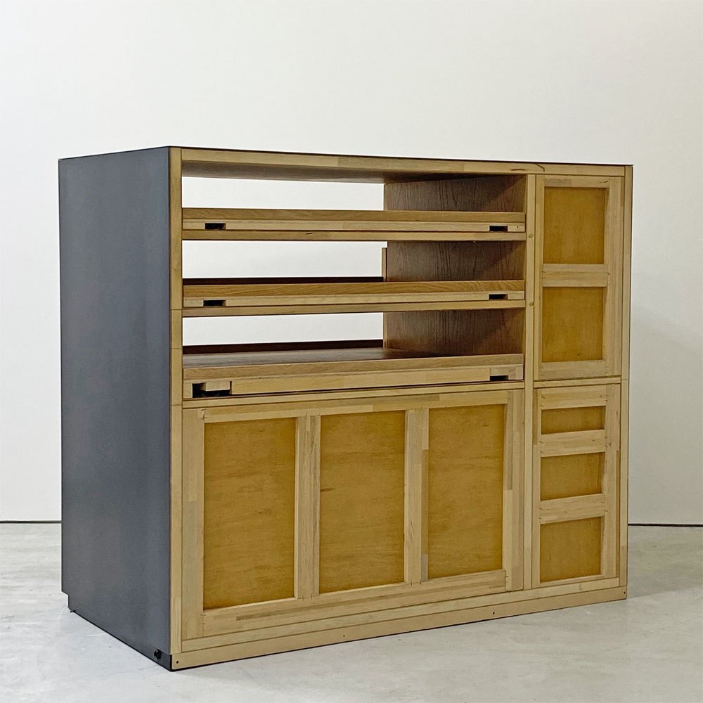 オーダーメイド アイアン x ウッド キャビネット 3スライドトレー 3ドロワー 3ドア 備品収納 店舗什器 モダンデザイン ●