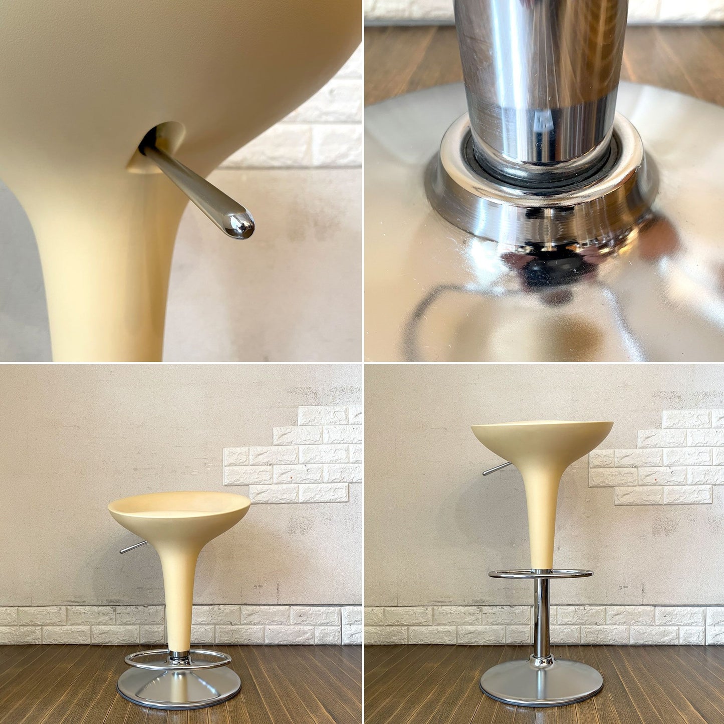 マジス MAGIS ボンボ BOMBO STOOL カウンタースツール ホワイト ABS樹脂 スチール クロムメッキ仕上げ 昇降式 ステファノ・ジョバンノーニ イタリアモダン 定価￥144,100- A ◎