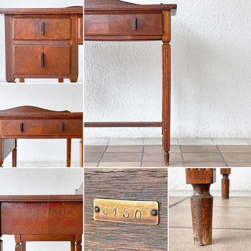 ジャパンビンテージ Vintage 木製机 デスク 抽斗3杯 オーク材 古家具 レトロ クラシカルデザイン ◇